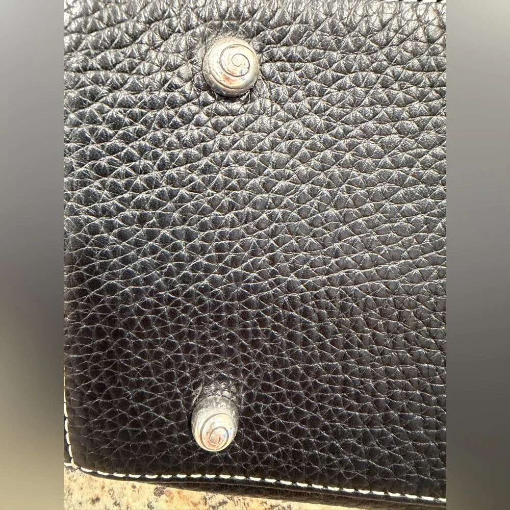 Brighton Black Concho Leather Women’s Shoulder Bag with Decorative Silver Strap